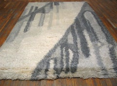 1960s Gray Abstract Vintage Swedish Rya Carpet 6'2"x9'6" Knotted Wool Rug