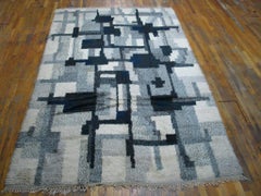 Sublime Multi Grey Background Color Modern Design Vintage Swedish Rya Rug