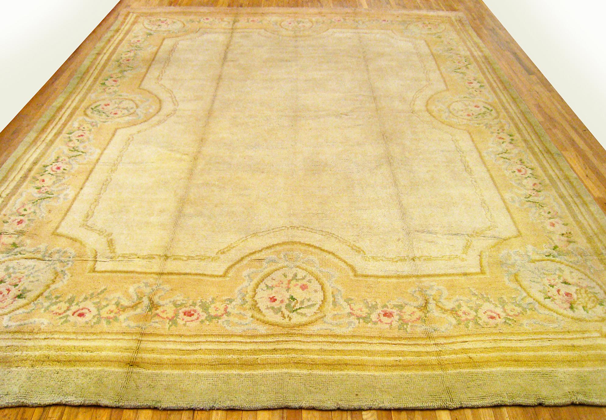 Hand-Knotted Antique European Savonnerie Oriental Carpet For Sale