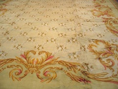1920s Beige Trellis Lattice Antique Spanish Savonnerie Carpet 12'10"x19'6" Rug