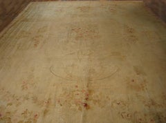 1890s Beige Medallion French Savonnerie Carpet 14'6"x18'10" Handwoven Wool Rug