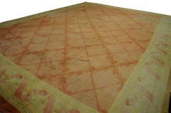 1900s Salmon Diamond Antique French Savonnerie Carpet 15'6"x21' Handwoven Rug