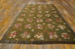 1820 Green Antique Pink French Empire Period Savonnerie Carpet 8'x13'6" Wool Rug