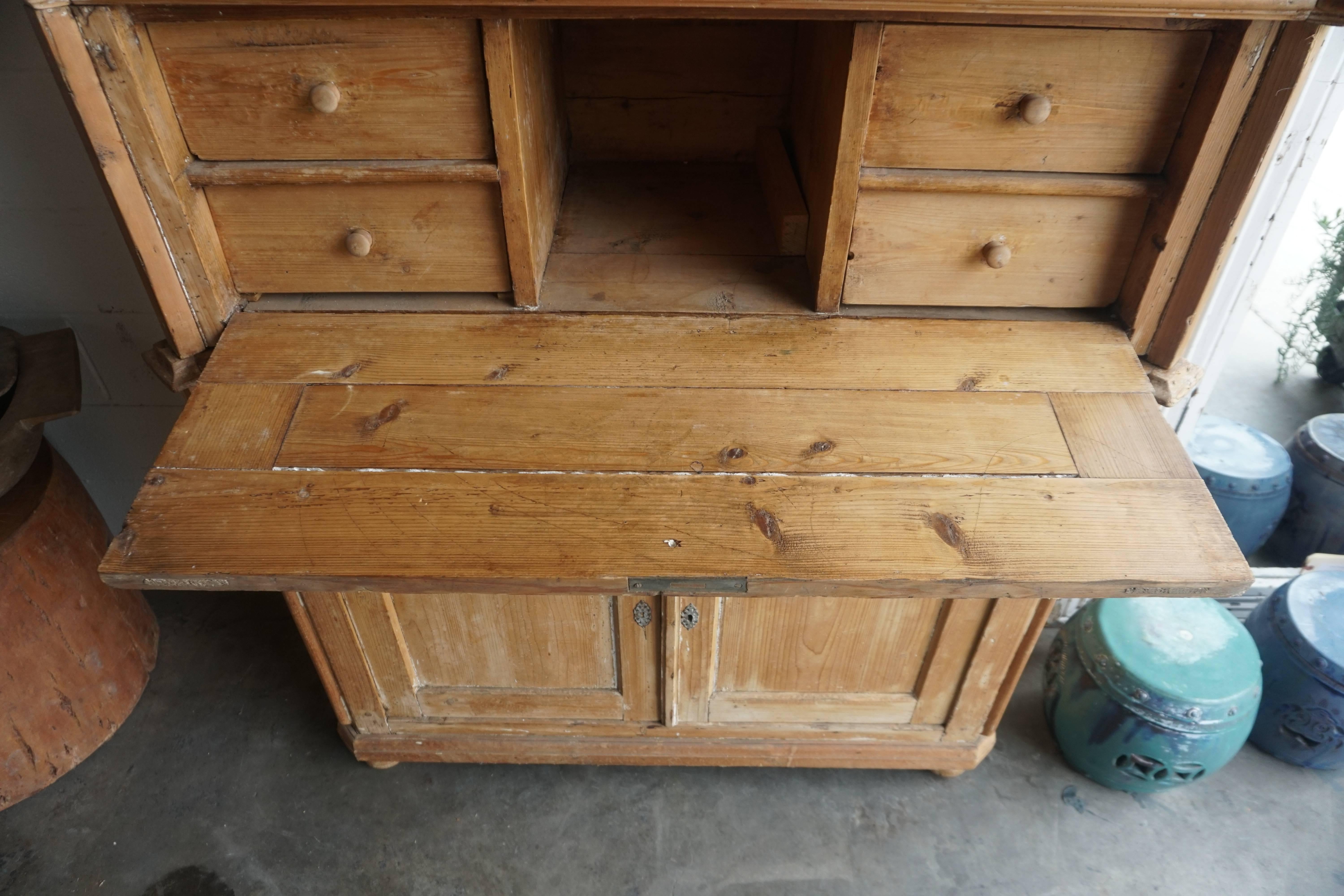 Carved Antique European Secretary Hutch