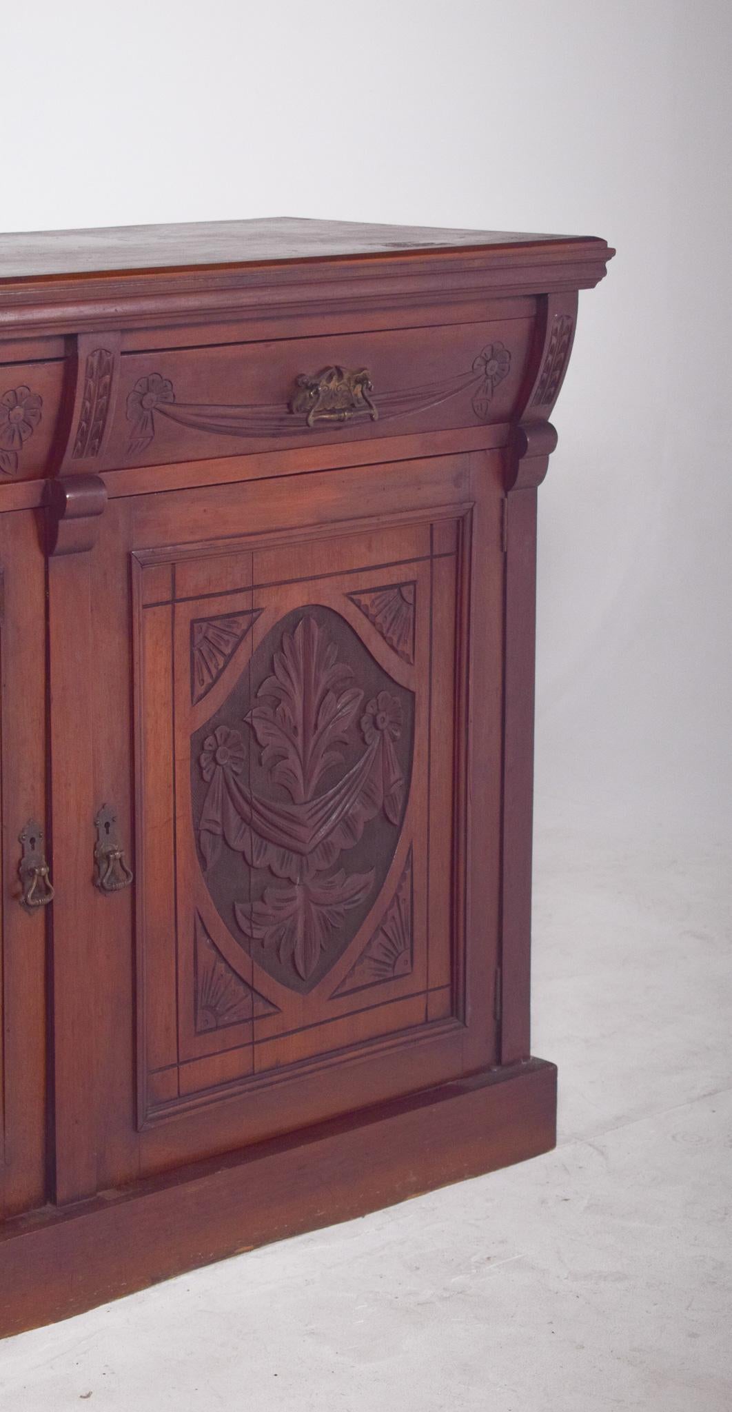 Late Victorian Antique European Sideboard In Dark Wood For Sale