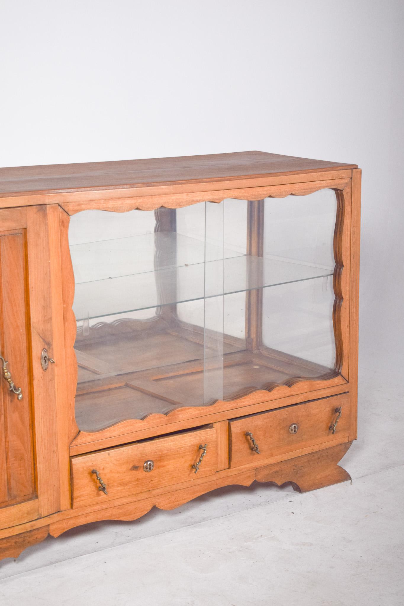 Portuguese Antique European Sideboard with Display Case For Sale