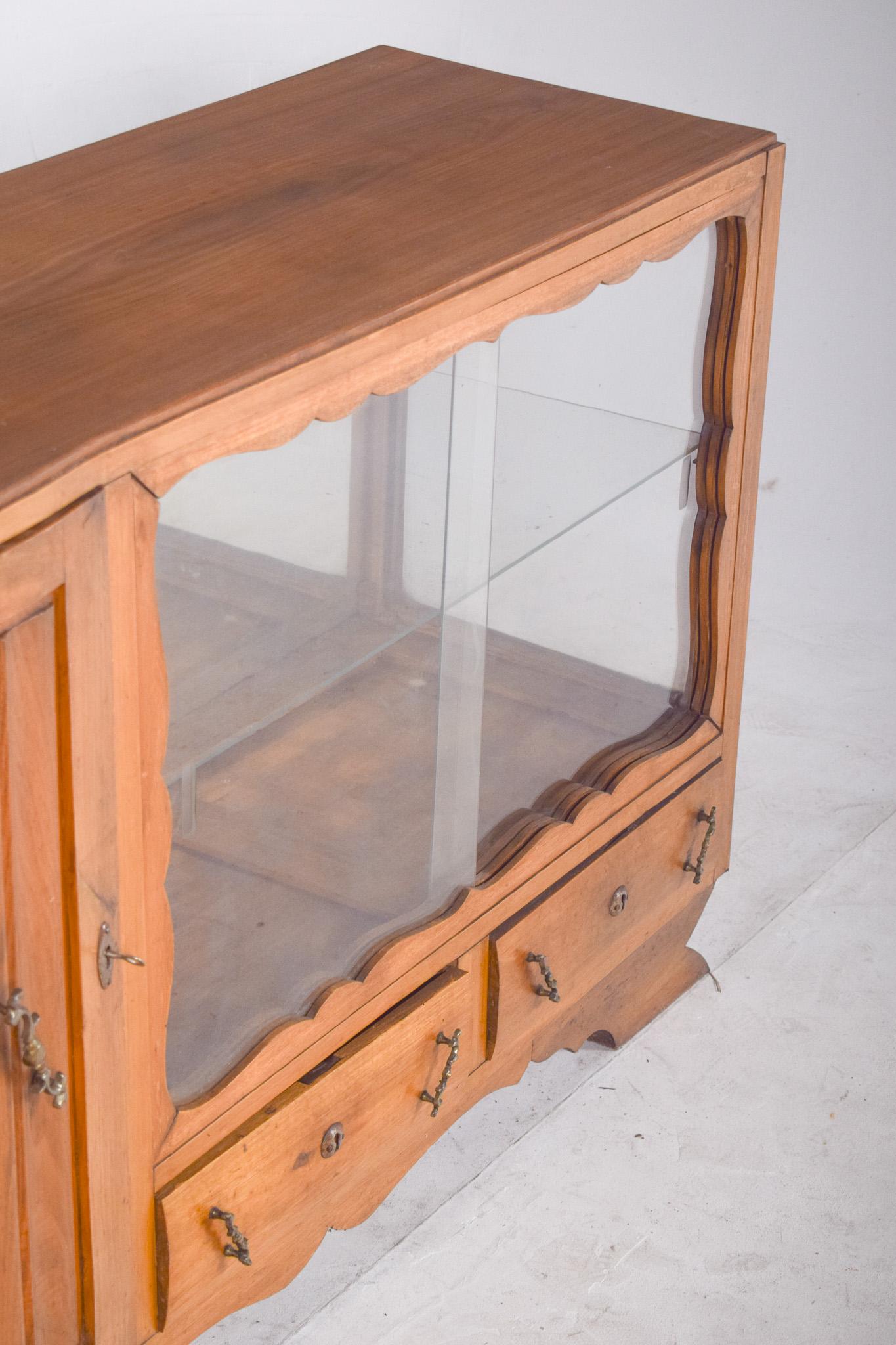 Wood Antique European Sideboard with Display Case For Sale