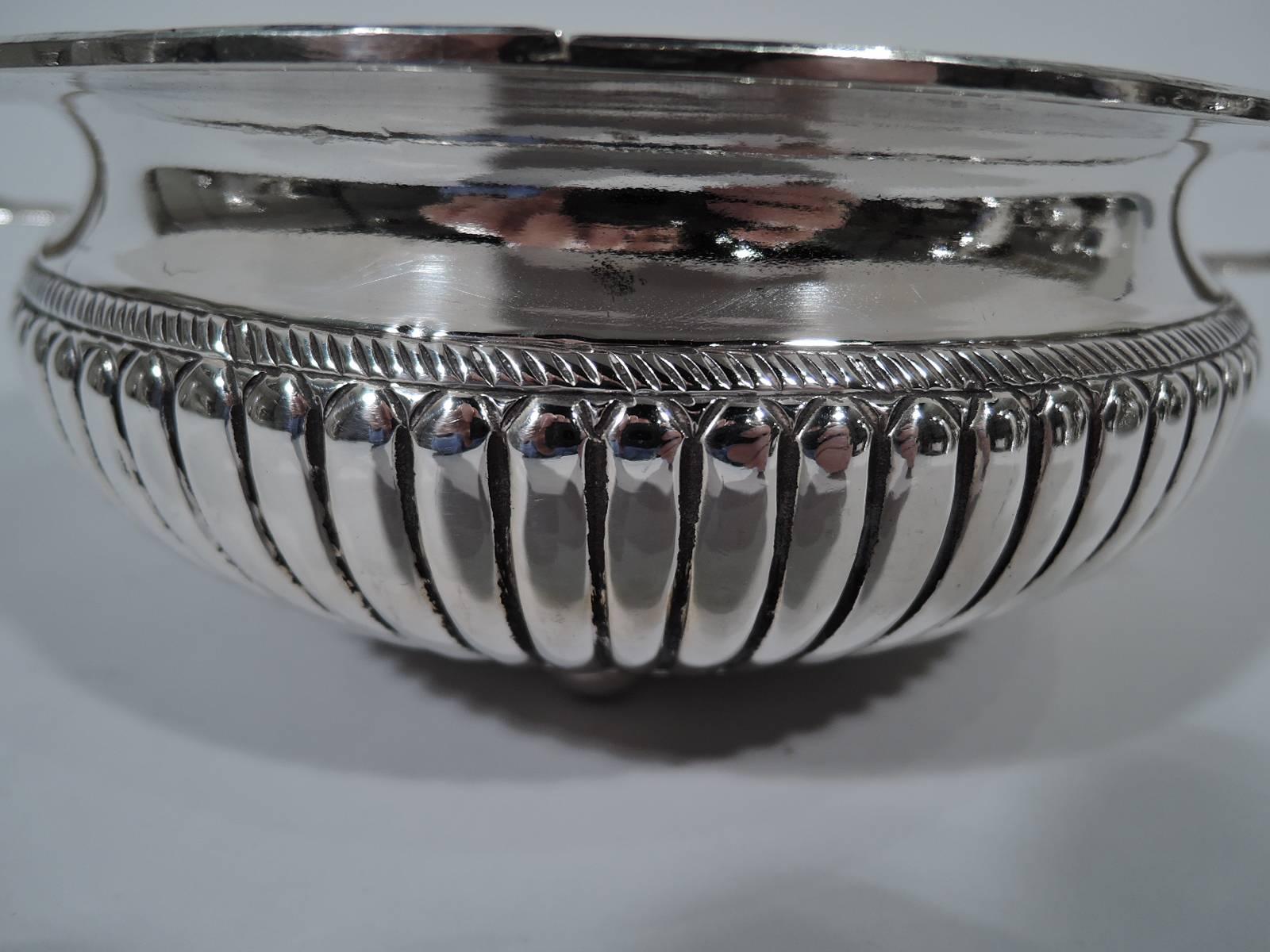 20th Century Antique European Silver Bowl with Naïve Flowers