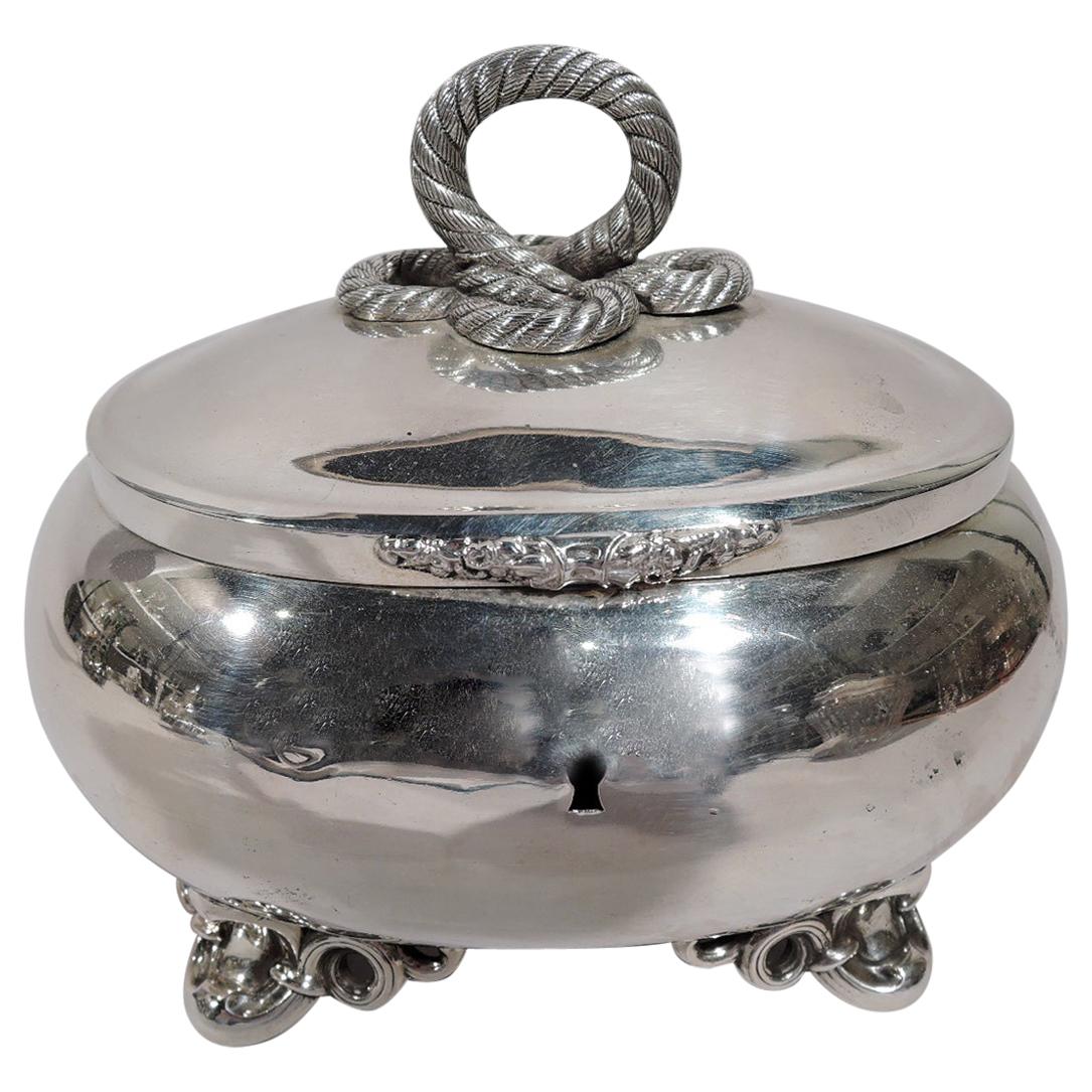 Antique European Silver Box with Rope Finial