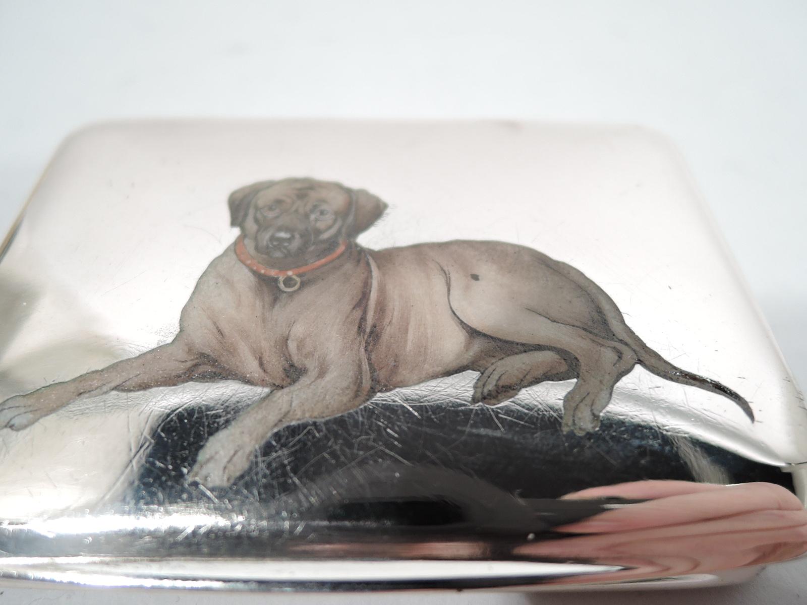 Antique European Silver and Enamel Cigarette Case with Mastiff Dog In Good Condition In New York, NY