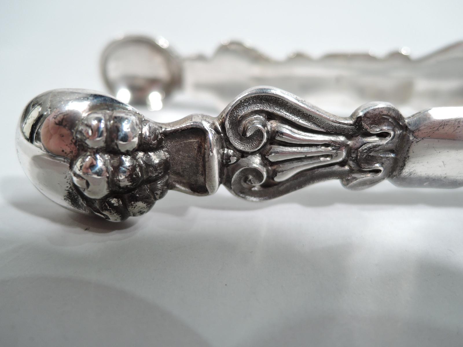 19th Century Antique European Silver Ice Tongs with Bold Classical Ornament