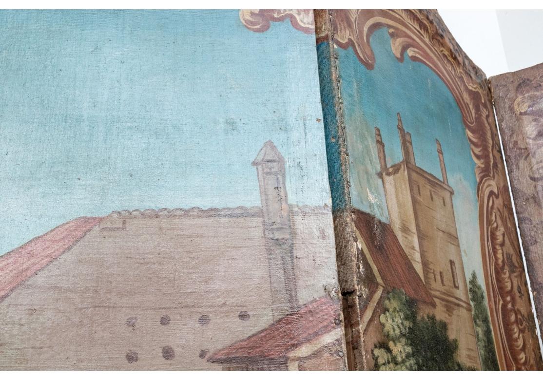 Antique European Six Panel Hand Painted  Landscape Canvas For Restoration For Sale 4