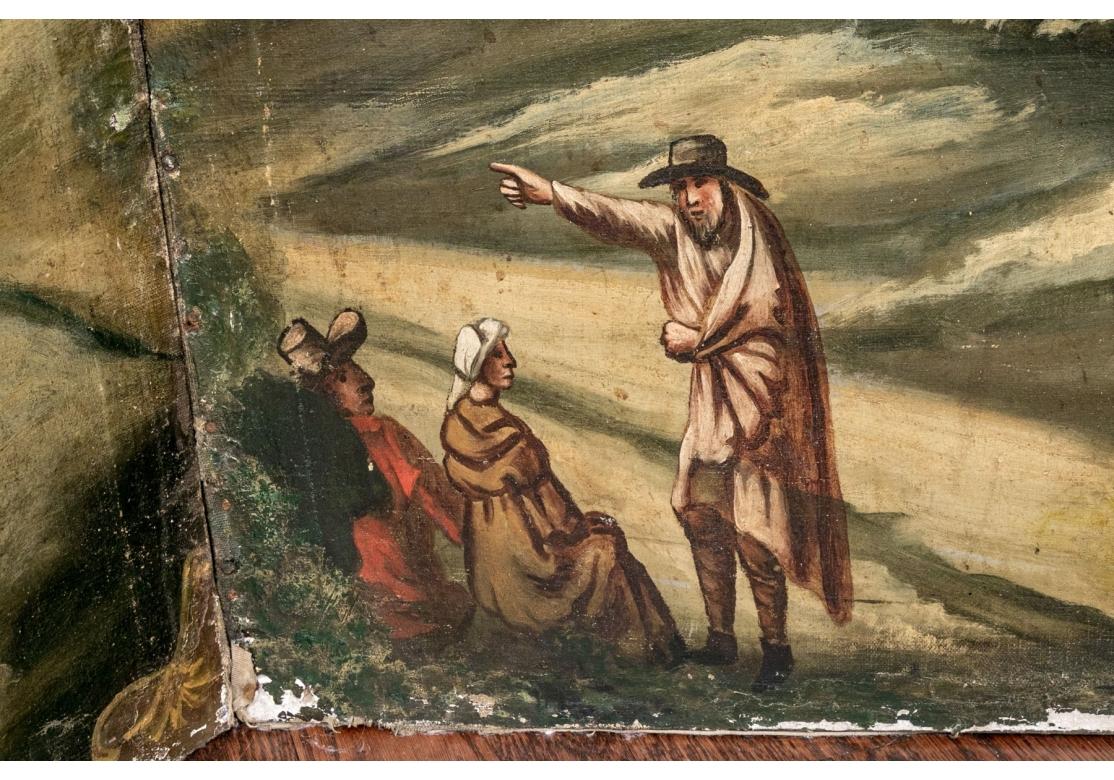 Antique European Six Panel Hand Painted  Landscape Canvas For Restoration For Sale 7