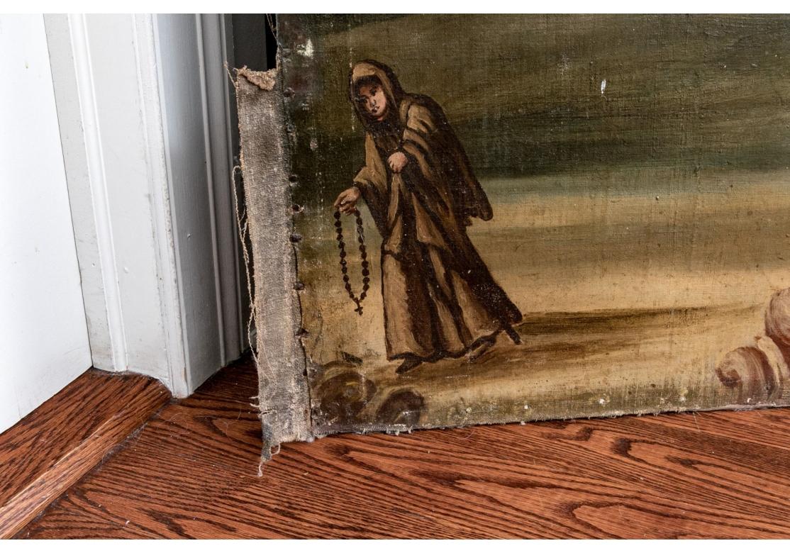 Antique European Six Panel Hand Painted  Landscape Canvas For Restoration For Sale 9