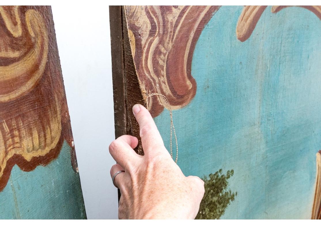 Antique European Six Panel Hand Painted  Landscape Canvas For Restoration For Sale 12