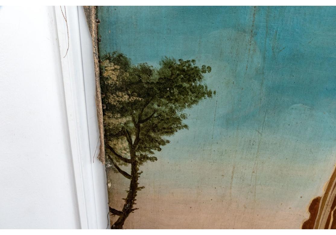 19th Century Antique European Six Panel Hand Painted  Landscape Canvas For Restoration For Sale