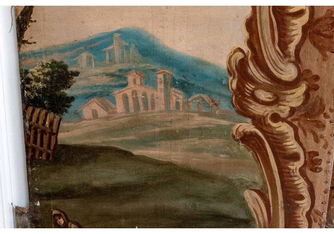 Antique European Six Panel Hand Painted  Landscape Canvas For Restoration For Sale 1