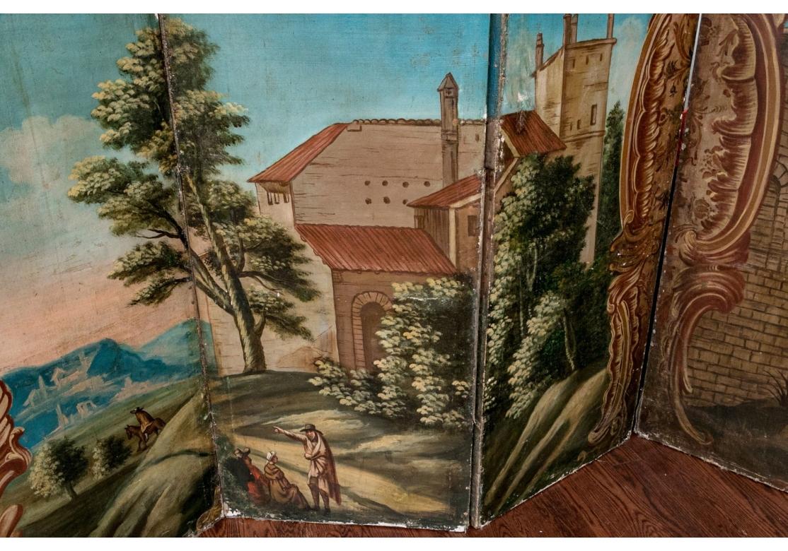 Antique European Six Panel Hand Painted  Landscape Canvas For Restoration For Sale 3