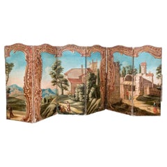 Antiguo panel europeo de seis paneles pintado a mano  Lienzo de paisaje para restaurar