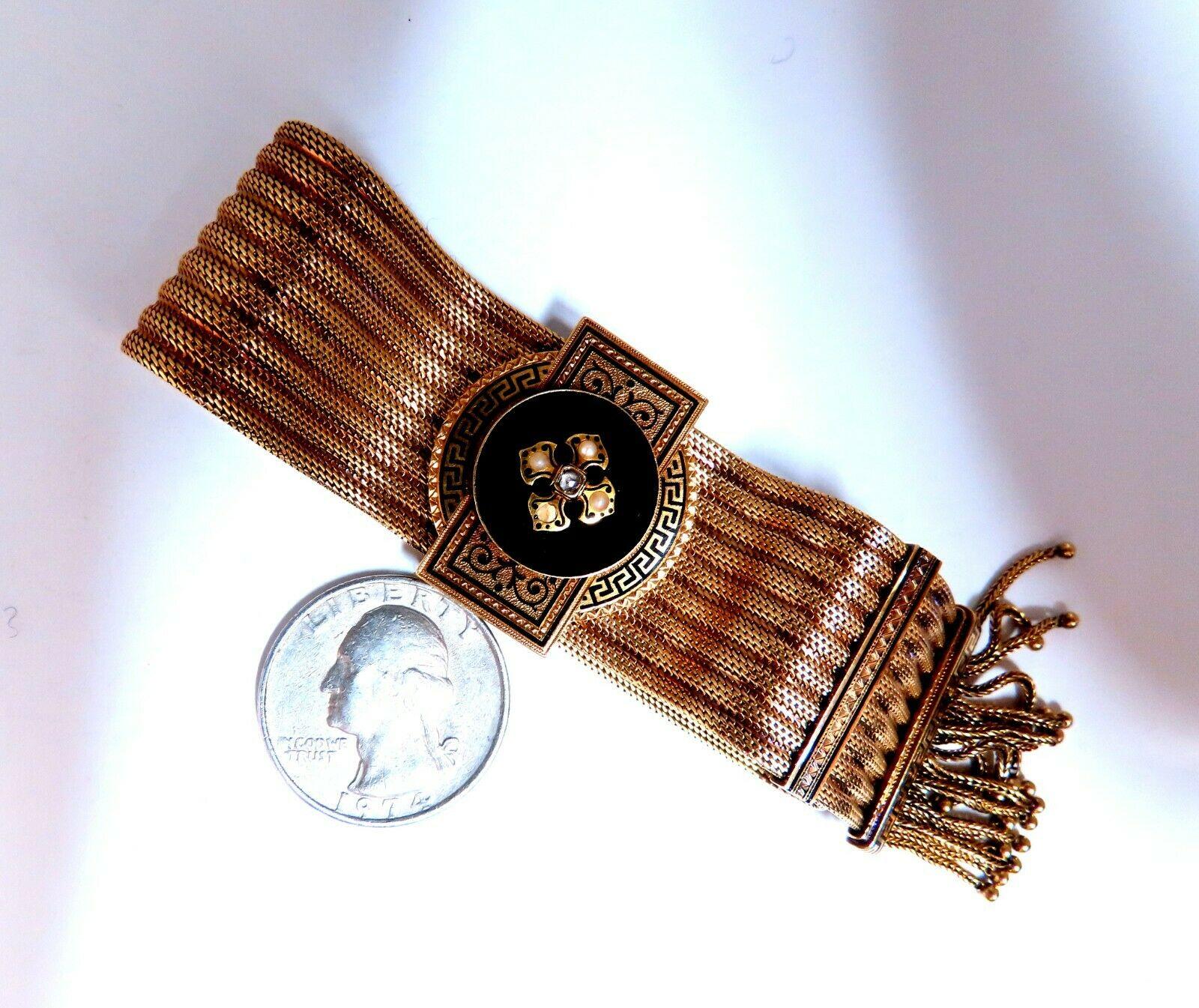 Antique European Slide Cuff Emblem Iconic Bracelet 14kt &Tassel Slide Adjustable For Sale 3