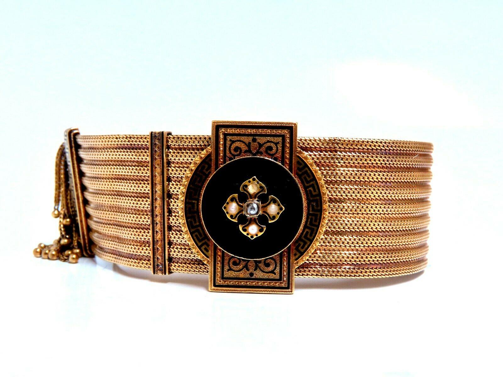 Uncut Antique European Slide Cuff Emblem Iconic Bracelet 14kt &Tassel Slide Adjustable For Sale
