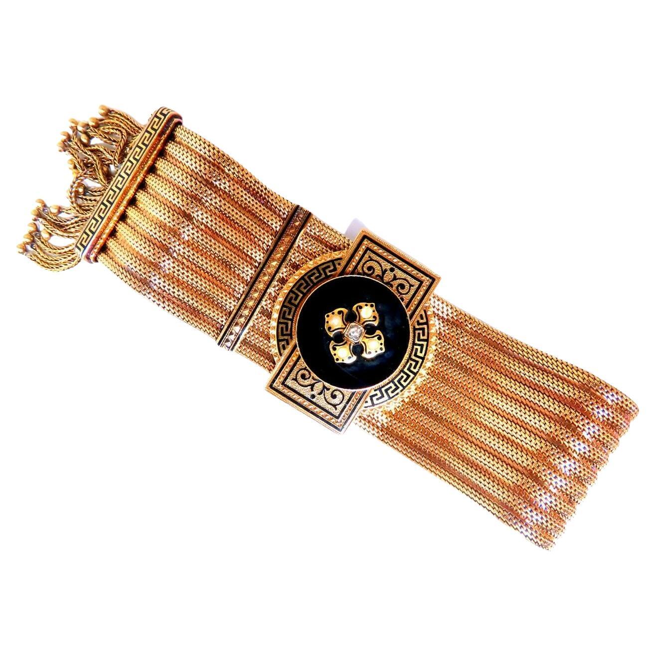 Antique European Slide Cuff Emblem Iconic Bracelet 14kt &Tassel Slide Adjustable For Sale