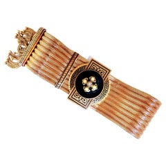 Antique European Slide Cuff Emblem Iconic Bracelet 14kt &Tassel Slide Adjustable