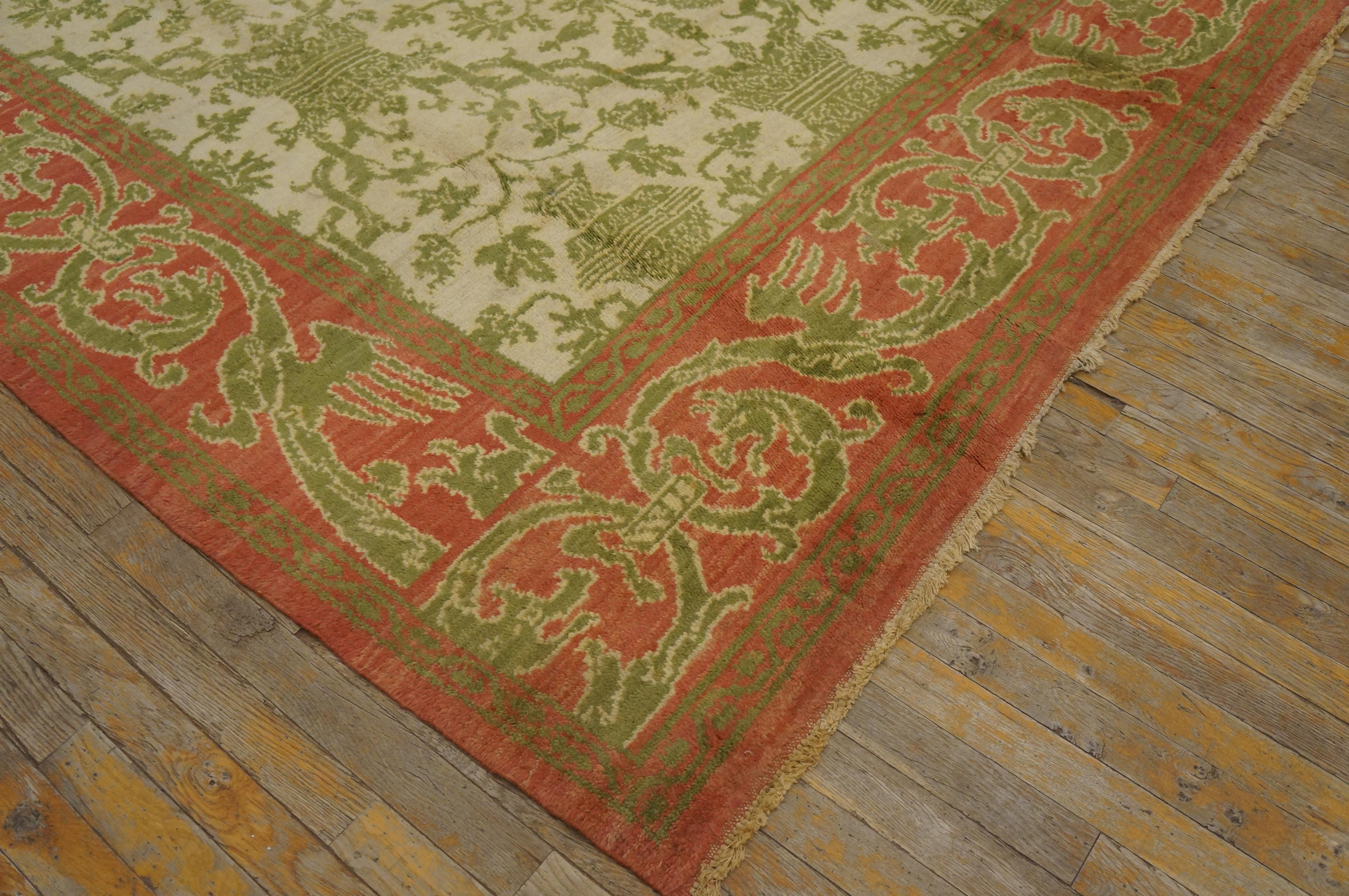 Hand-Knotted Early 20th Century Spanish Cuenca Carpet ( 6'6
