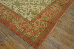 1930s Ivory Green Pink Antique Spanish Cuenca Carpet 6'6" x 10' Wool Vase Rug