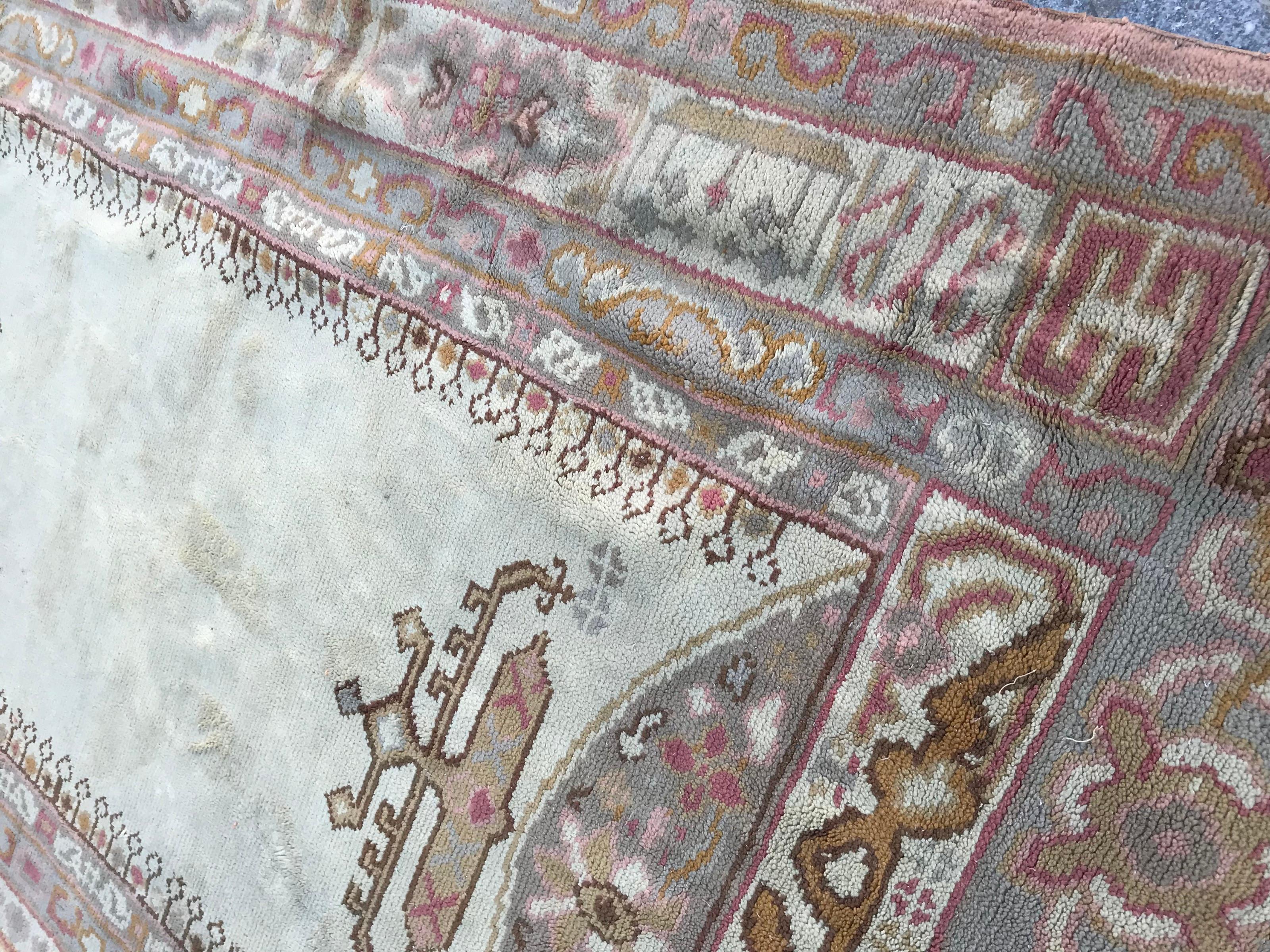 Hand-Knotted Antique European Spanish Ushak Style Rug For Sale