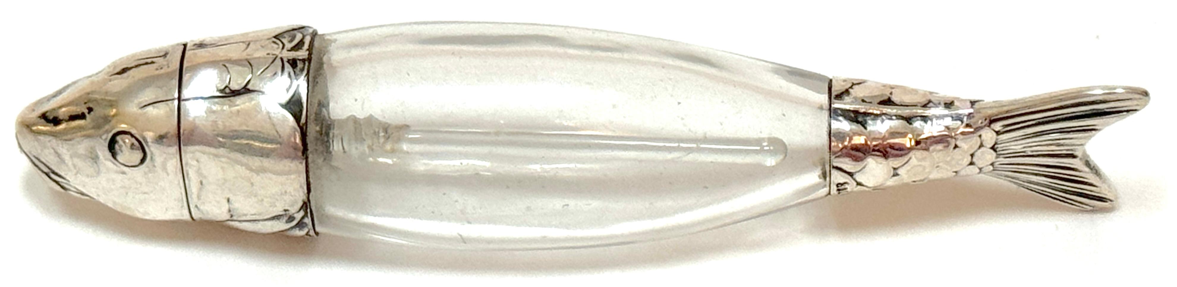 Antique European Sterling & Crystal Figural Fish Perfume Bottle In Good Condition In West Palm Beach, FL