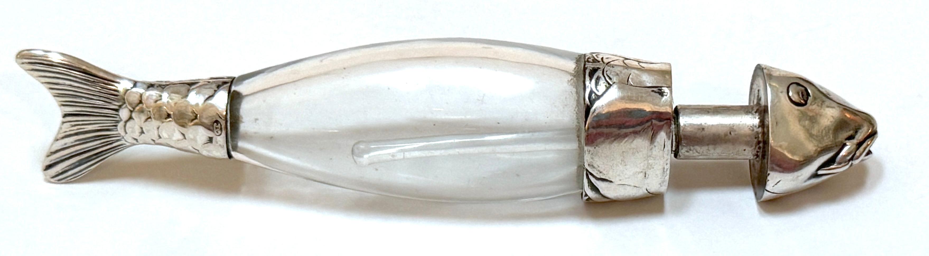 Antique European Sterling & Crystal Figural Fish Perfume Bottle 1