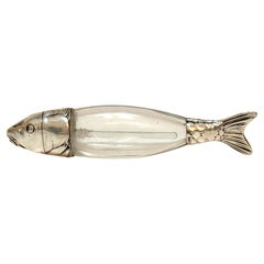 Antique European Sterling & Crystal Figural Fish Perfume Bottle