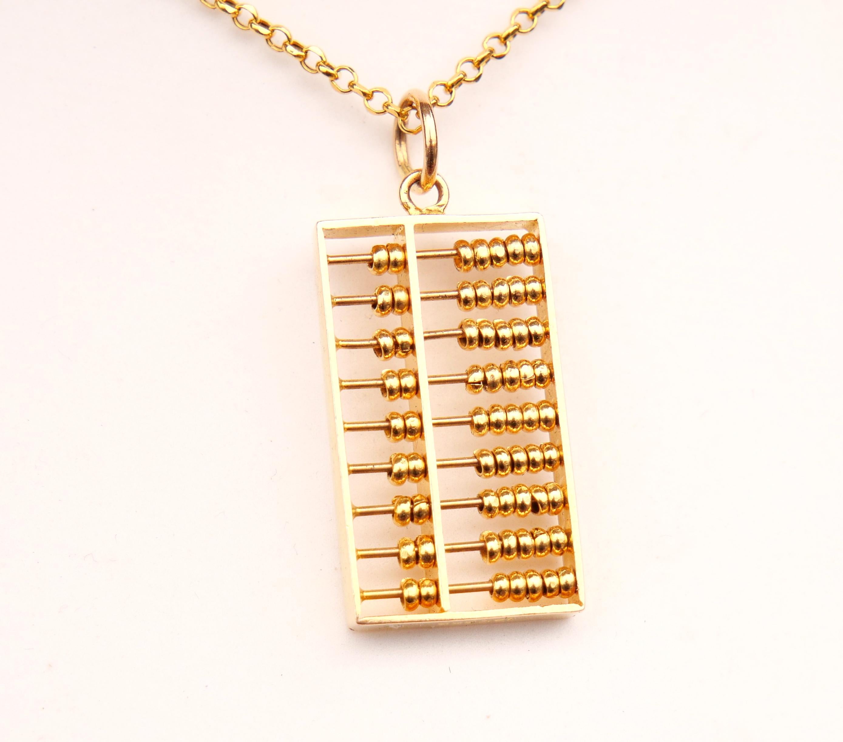 Art déco Pendentif européen ancien Suanpan Abacus en or massif 14 carats / 4,9 g en vente