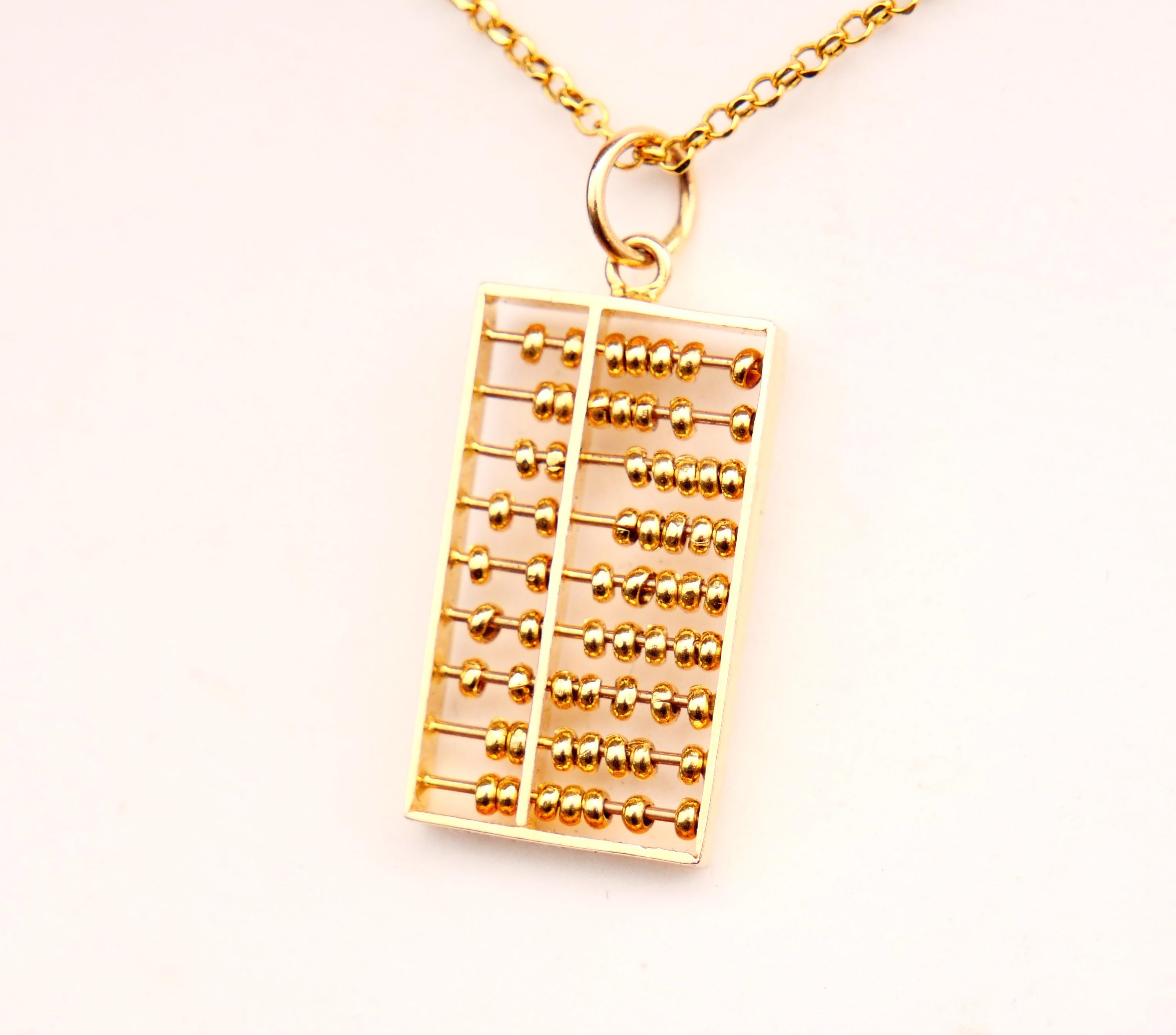 Pendentif européen ancien Suanpan Abacus en or massif 14 carats / 4,9 g Pour femmes en vente