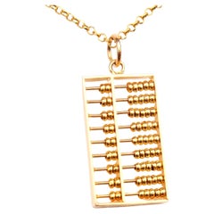Antique European Suanpan Abacus Pendant solid 14K Gold / 4.9 gr