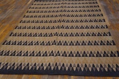 1960s Brown Geometric Vintage Swedish Sweden Flatweave 5'6"x9'4" Wool Carpet Rug