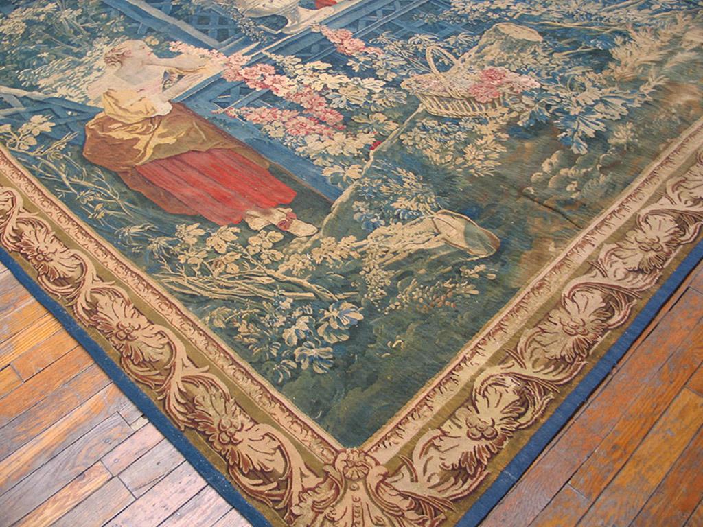 French Antique European Tapestry Rug For Sale