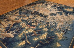 1700s Green Scene Pictoral Antique French Tapestry 10'9"x13'8" Wool Carpet Rug