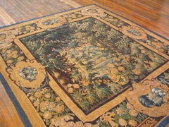 1780s Green Scene Antique French Verdure Tapestry 9'8"x10'4" Flatweave Rug