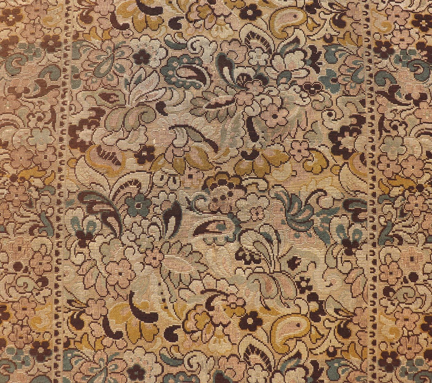 Belge Tapisserie européenne ancienne avec motifs floraux et vignes 4'0