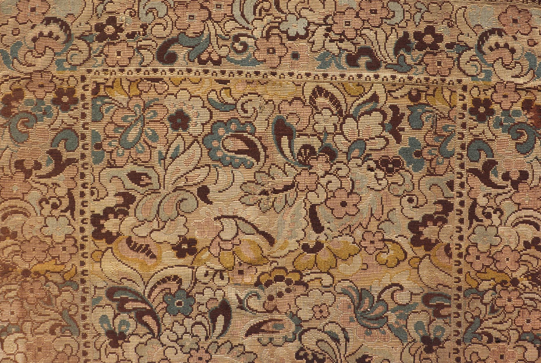 Tissé à la main Tapisserie européenne ancienne avec motifs floraux et vignes 4'0