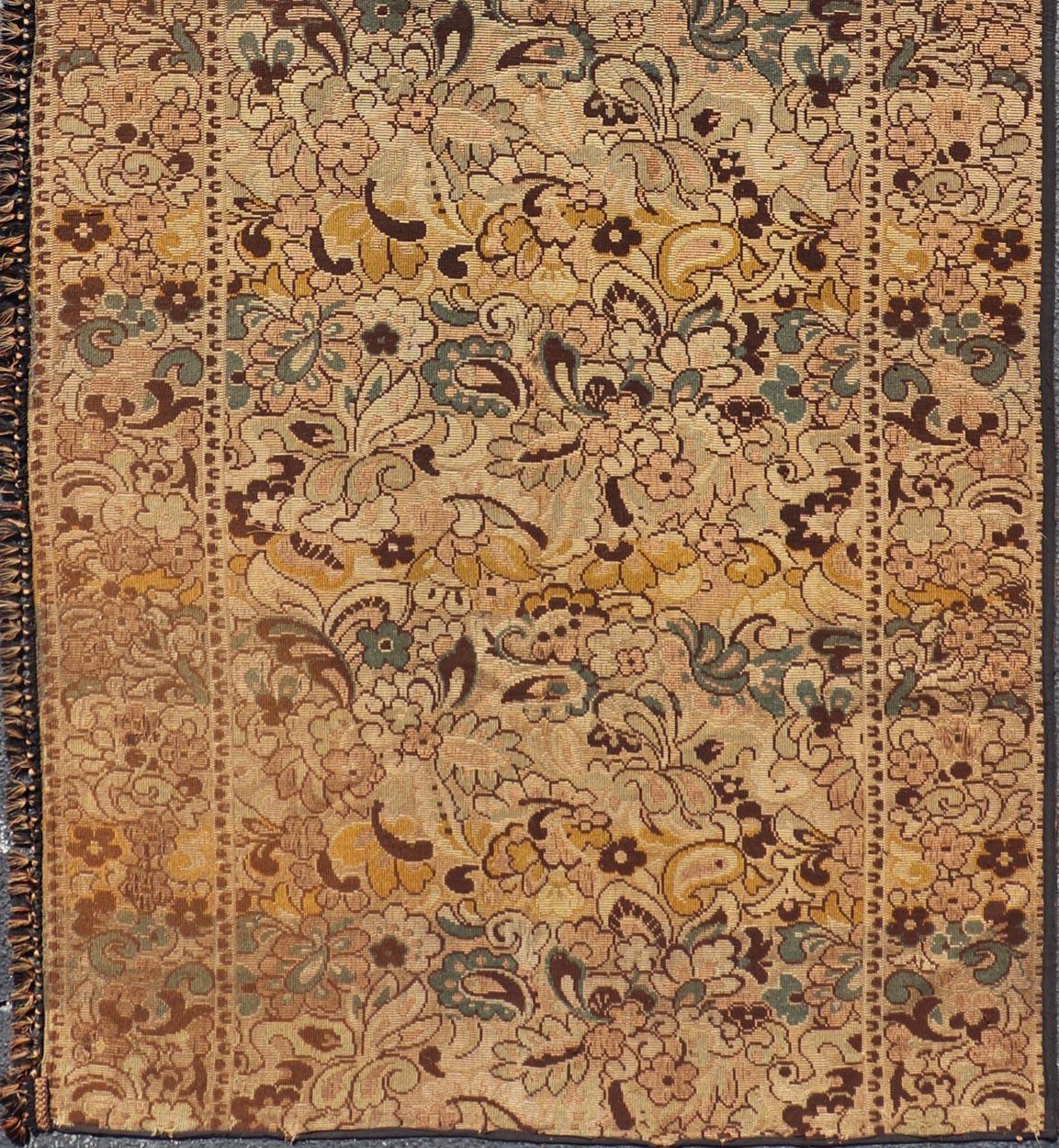Laine Tapisserie européenne ancienne avec motifs floraux et vignes 4'0