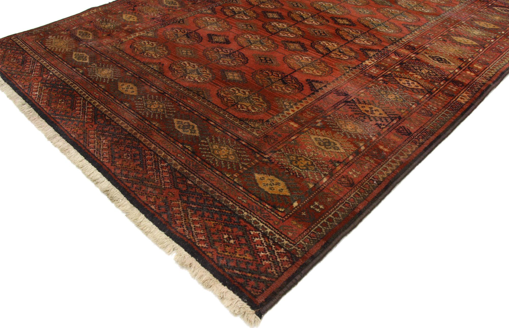76733 Antique Machine-Made European Tekke Rug, 04'02 x 06'02. Introducing a captivating antique machine-made Tekke wool rug, crafted in Europe, a timeless masterpiece that encapsulates the essence of traditional elegance. This exquisite rug features