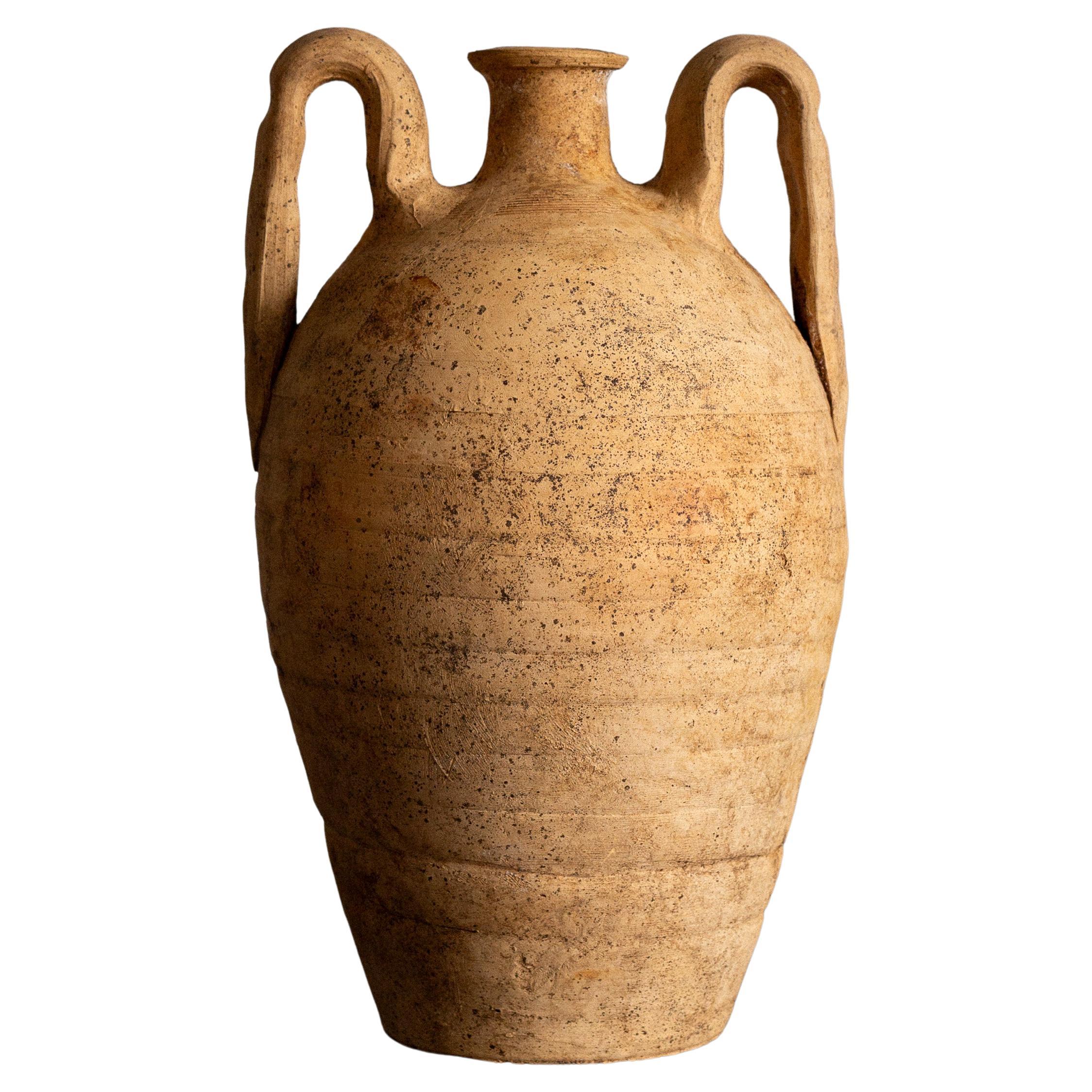 Ánfora europea de terracota del siglo XX, jarrón de dos asas