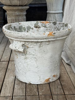 Antique European Terracotta Garden Pot with Aged White Patina