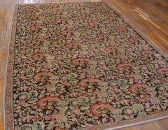 1850s Brown Pink Green Antique Floral Ukrainian Carpet 7'9" x 11'9" Wool Rug