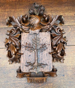 Antique European Wall Plaque Hanging Coat of Arms Knight Helmet Shield Oak 19thC