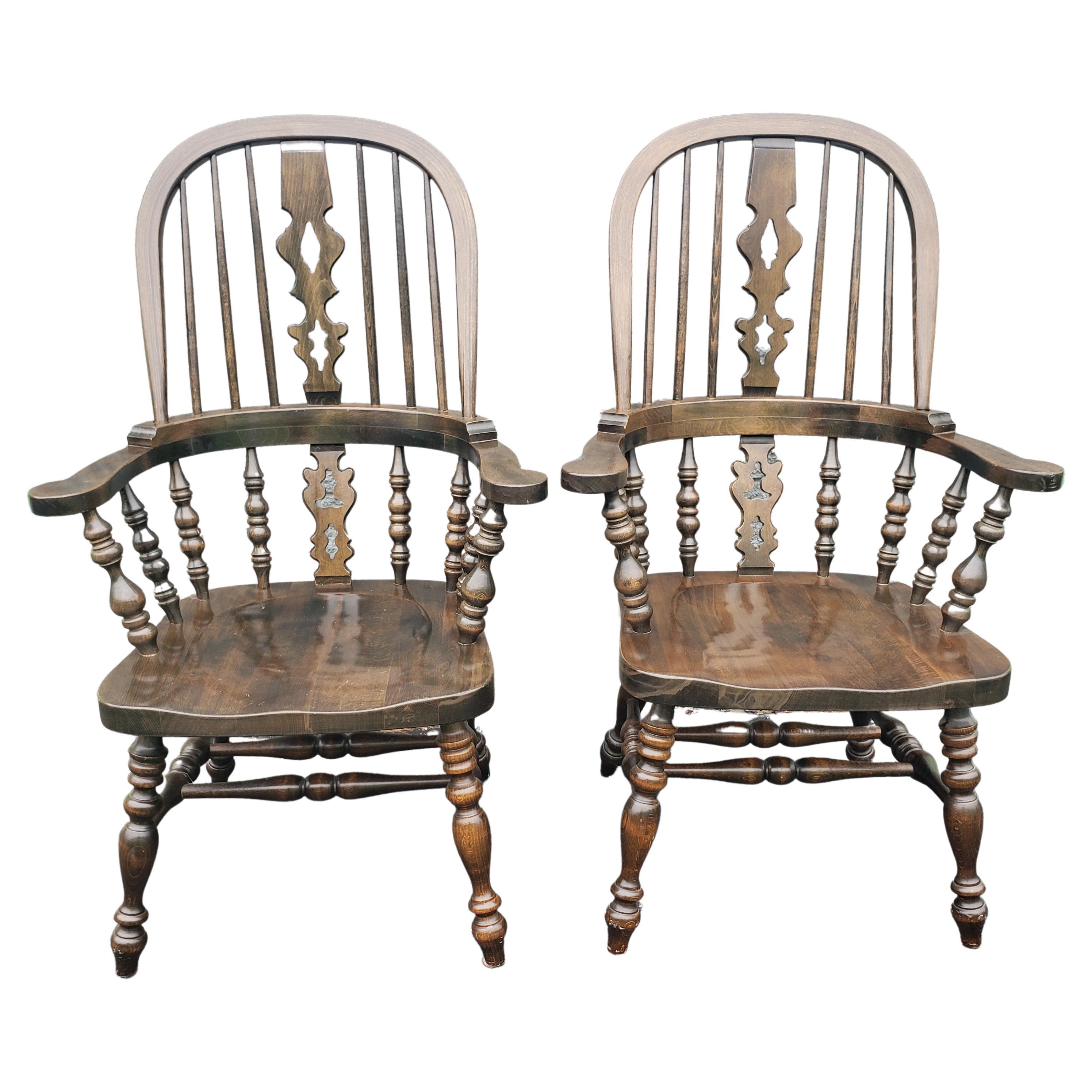 Antique European walnut high back Windsor armchairs.
European Windsor chairs Solid, sturdy and very comfortable.
Measures: 27
