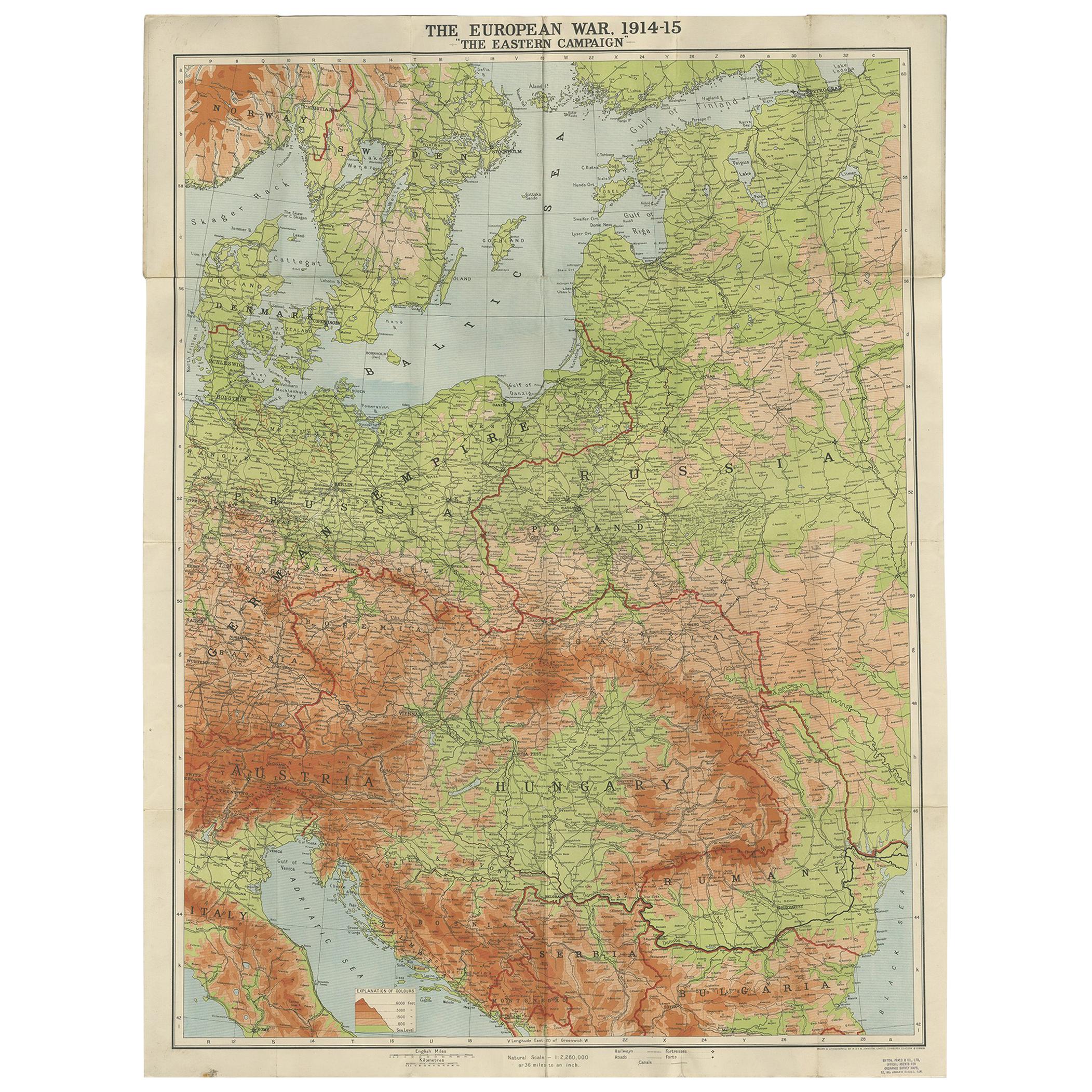 Ancienne carte pliante de la guerre en Europe, "circa 1915".